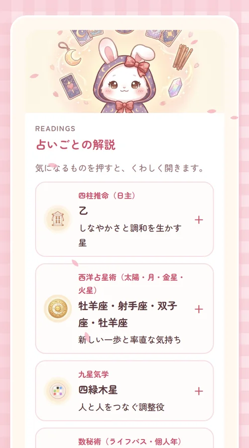 詳しい鑑定書の占いごとの解説の画面