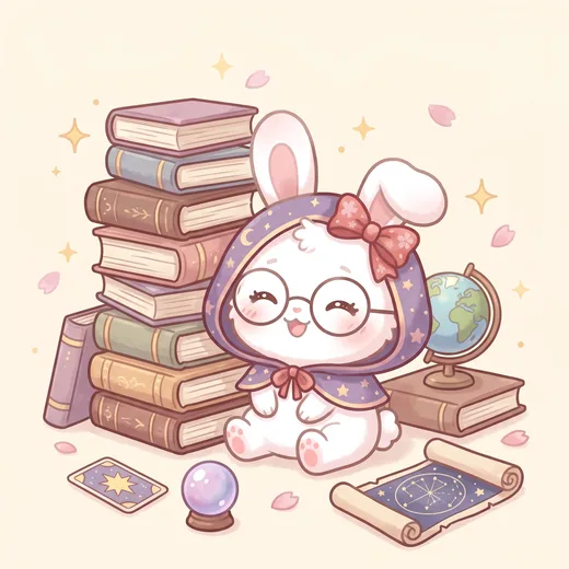 本に囲まれて勉強するさくら